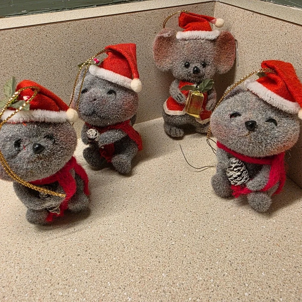 Morgan Inc Scruffy Squirrel Mouse Ornaments Set of 4 Vintage Christmas Decor